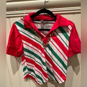 A WISH COME TRUE TINSEL GUY Large Child Red Green White Striped Dance Top